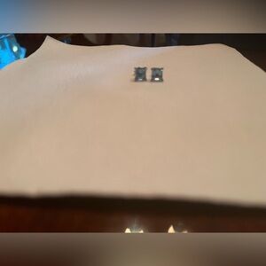 TEAL/AQUA RHINESTONE/CRYSTAL SQUARE STONE PIERCED EARRINGS.